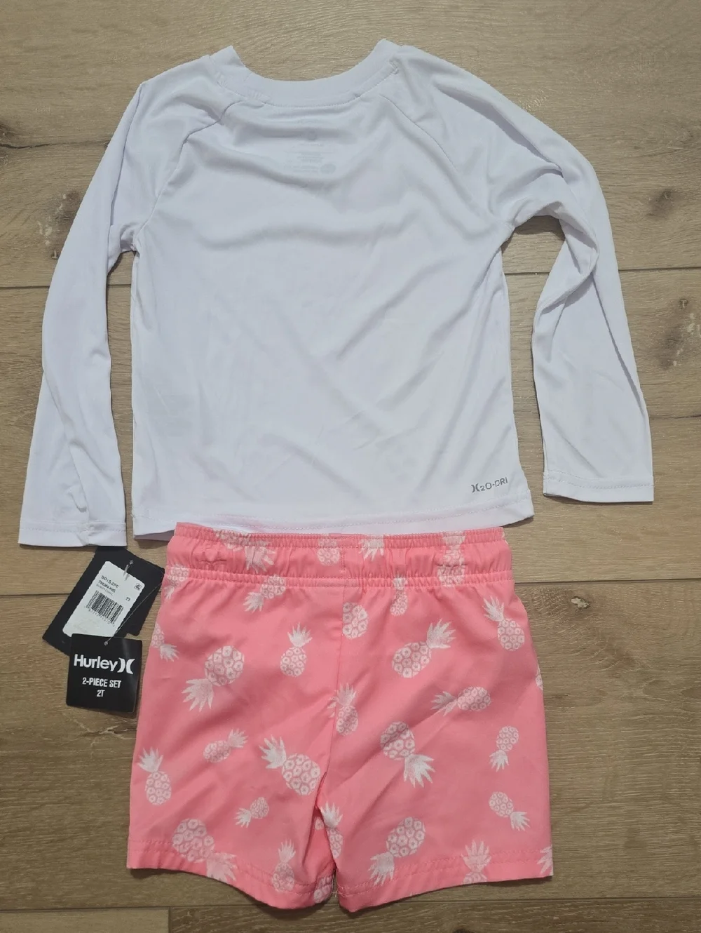Hurley Boys 2-Piece Pineapple Swim Set White & Pink UPF 50+ H20 Dri 2t